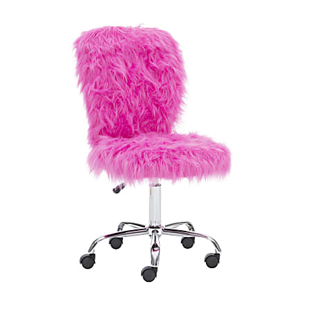 Linon Aria Armless Faux Fur Mid-Back Home Office Chair, Pink/Silver