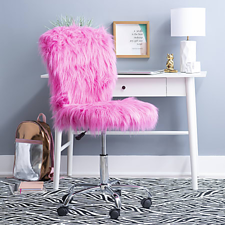 Linon Aria Armless Faux Fur Mid Back Home Office Chair PinkSilver