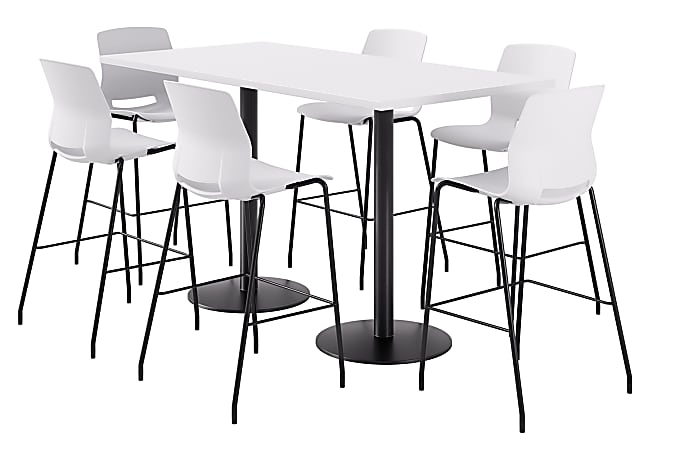 KFI Studios Proof Bistro Rectangle Pedestal Table With 6 Imme Barstools, 43-1/2"H x 72"W x 36"D, Designer White/Black/White Stools