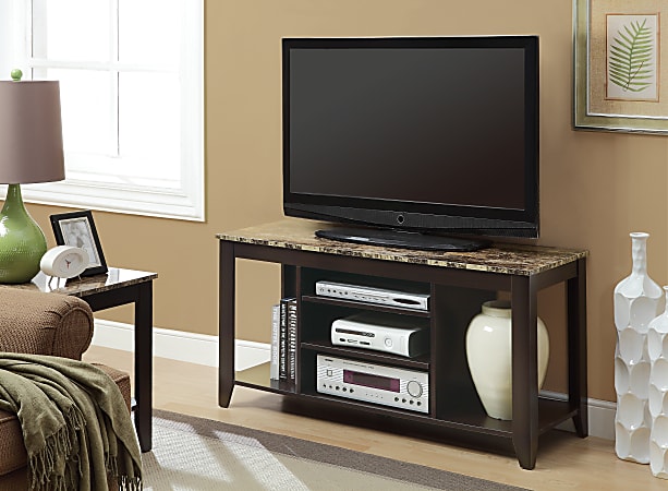 Monarch Specialties Marble-Top TV Stand For TVs Up To 48", Cappuccino/Cream