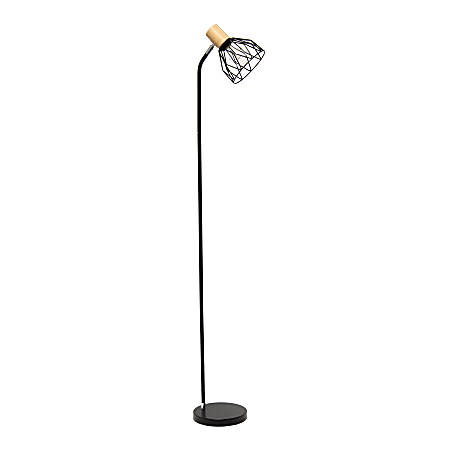 Simple Designs Industrial Farmhouse Fusion Adjustable Cage Wire Accent Floor Lamp, 55-15/16"H, Black