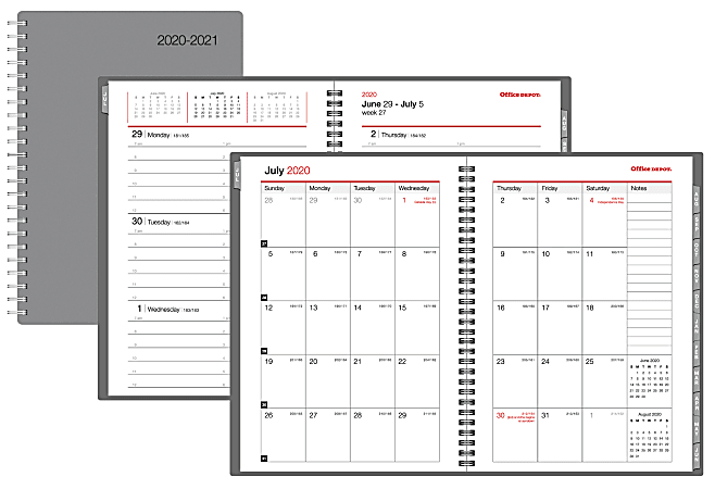 Office Depot® Brand Weekly/Monthly Academic Planner, 5" x 8", 30% Recycled, Gray, July 2020 to June 2021