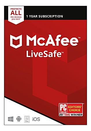 McAfee® LiveSafe™, Unlimited Devices, For PC/Mac®/iOS/Android, 1-Year Subscription, Download