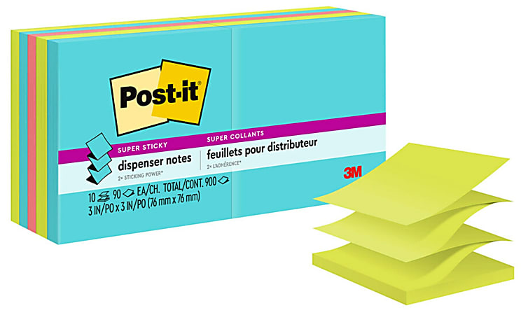Post-it Super Sticky Notes, 3x3 in, 2x the Sticking Power, Assorted Bright  Colors, Recyclable (pack of 12)