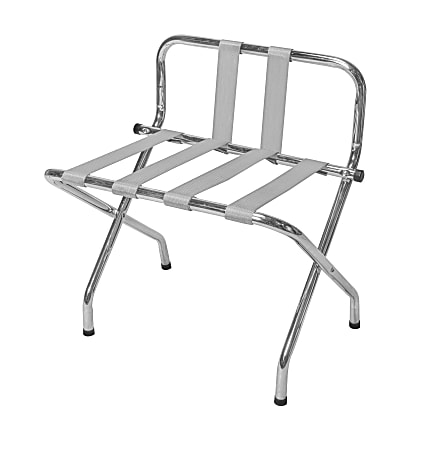 CSL High Back Metal Luggage Racks with Back Webbing, 26”H x 24”W x 16"D, Chrome/Silver, Pack Of 6 Racks