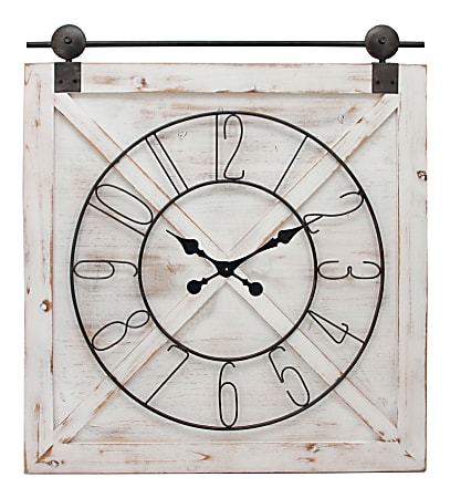FirsTime & Co.® Farmstead Barn Door Wall Clock, Whitewash/Metallic Gray/Black