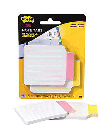 Post-it® Note Tabs, 3 3/8" x 2 3/4", Red/Yellow, 25 Flags Per Pad, Pack Of 2 Pads
