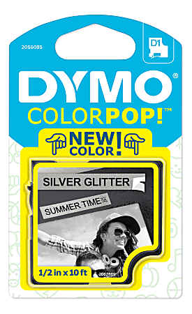 DYMO® ColorPop Labeler D1 Tape, 1/2" x 10', Black/Silver Glitter