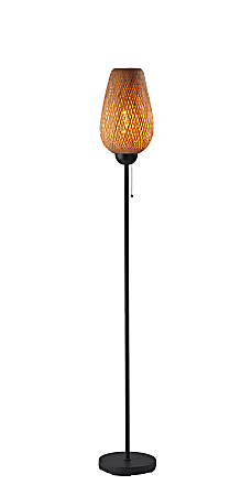 Adesso® Hugo Floor Lamp, 68-1/4"H, Bamboo Weave Shade/Black Base