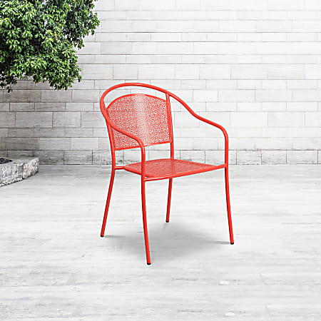 Flash Furniture Oia Indoor/Outdoor Steel Patio Armchair with Round Back, Coral