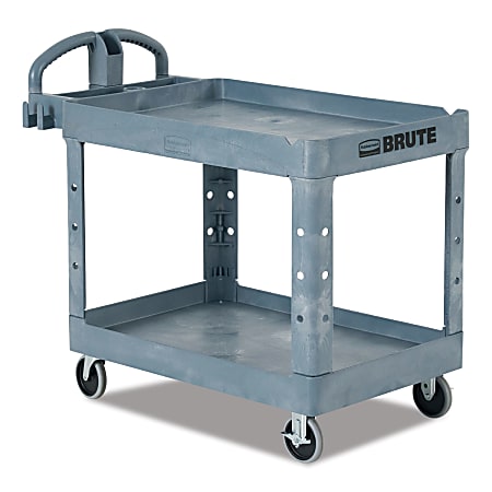 BRUTE Heavy-Duty Utility Cart with Lipped Shelves, Plastic, 2 Shelves, 750 lb Capacity, 26