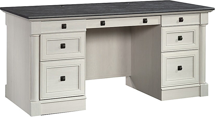 Sauder&reg; Palladia 66"W Executive Computer Desk, Glacier Oak