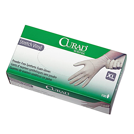 Curad® Stretch Vinyl Exam Gloves, Extra Large, White, Box Of 100