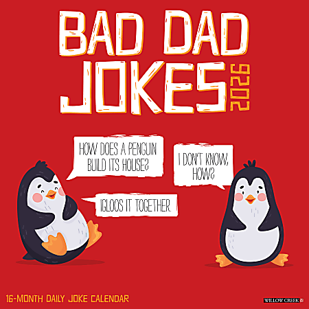 2026 Willow Creek Press Humor & Comics Monthly Wall Calendar, 12" x 12", Bad Dad Jokes, January To December, 50033