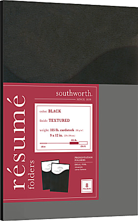 Single-Pocket 98874 Southworth Resume Presentation Folders Cardstock 9” x 12” 105 lb/285 GSM Felt Finish Navy 8 Ct. 