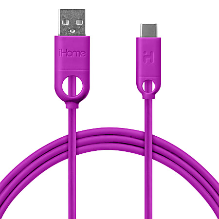 iHome Rainbow Dual-SR TPE Type-A-To-Type-C Cable, 6', Pink, IH-CT3073P-P2