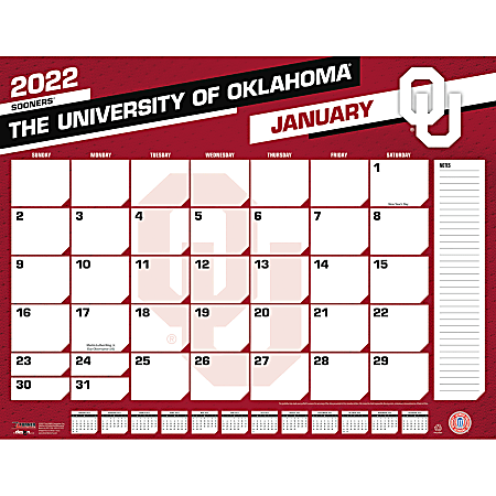 Lang Turner Licensing Monthly Desk Calendar, 22” x 17”, University Of Oklahoma, January To December 2022