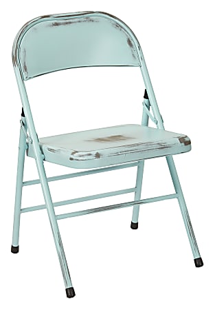 Office Star™ Bristow Steel Folding Chairs, Distressed Antique Sky Blue, Set Of 2