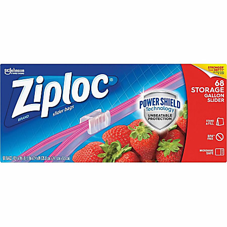 Ziploc Gallon Storage Slider Bags Large Size 1 gal Capacity 10.56 Width x  9.50 Length Sliding Closure Blue 9Carton 68 Per Box Food Supplies - Office  Depot