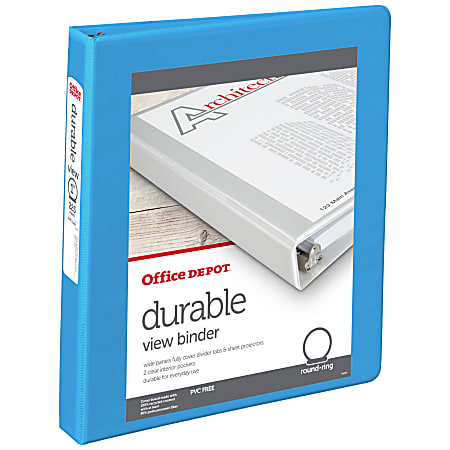 Office Depot® Brand Durable View 3-Ring Binder, 1" Round Rings, 49% Recycled, Blue