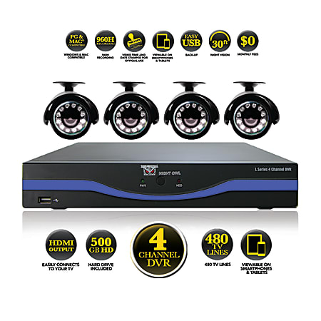 Night Owl L-45-4511 DVR Surveillance System, 4-Channel, 4 Indoor/Outdoor Cameras