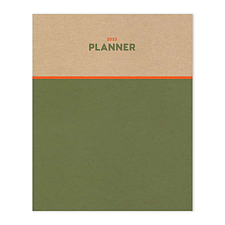 TF Publishing Monthly Planner, 8" x 6-1/2", Kraft/Olive Green, January to December 2022