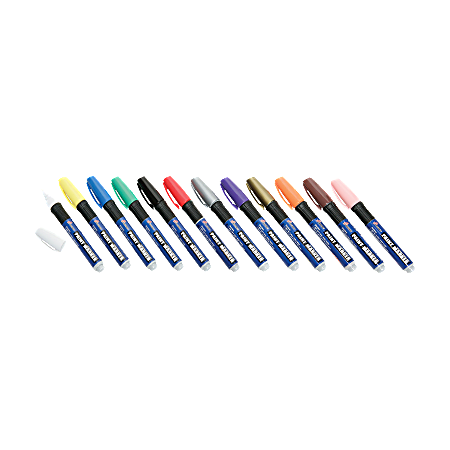 SKILCRAFT® Oil-Based Paint Markers, Fiber Bullet Point, Assorted Colors, Pack Of 12 (AbilityOne 7520-01-207-4168)