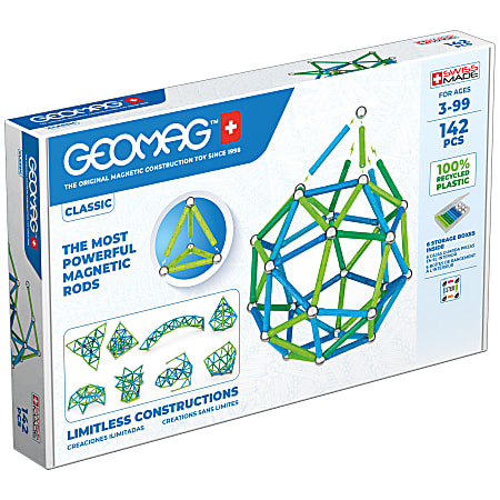 Geomag Classic Magnetic Building Set, Green Line Color, 142 Pieces