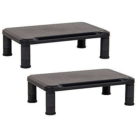 Mind Reader Plastic Monitor Stand Height Adjustable Laptop Computer Riser, 5-1/4"H x 10-1/2"W x 14-1/2"D, Black, Set of 2 Stands