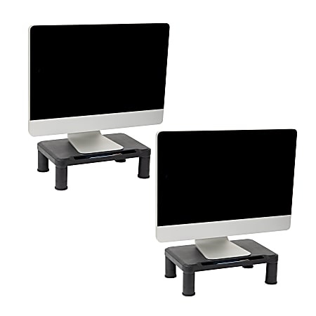 Mind Reader Plastic Monitor Stand Height Adjustable Laptop Computer Riser, 5-1/4"H x 10-1/2"W x 14-1/2"D, Black, Set of 2 Stands