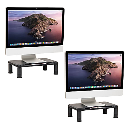 Mind Reader Plastic Monitor Stand Height Adjustable Laptop Computer Riser, 5-1/4"H x 10-1/2"W x 14-1/2"D, Black, Set of 2 Stands