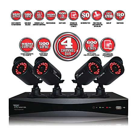 Night Owl P-45-4624N 4-Channel DVR Surveillance System With 4 Indoor/Outdoor Cameras