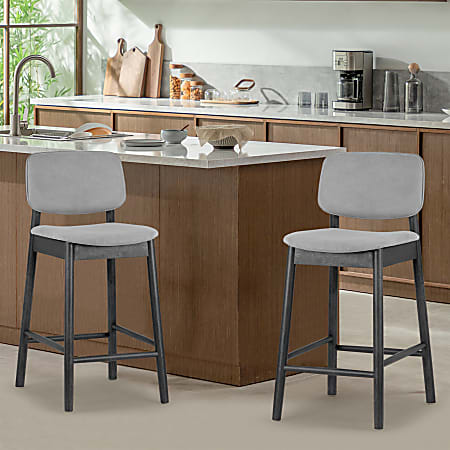Glamour Home Azura Fabric Counter-Height Stools With Backs, Gray/Black, Set Of 2 Stools