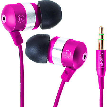 GOgroove AudiOHM Earbuds: Pink - Stereo - Pink - Mini-phone - Wired - Gold Plated Connector - Earbud - Binaural - In-ear