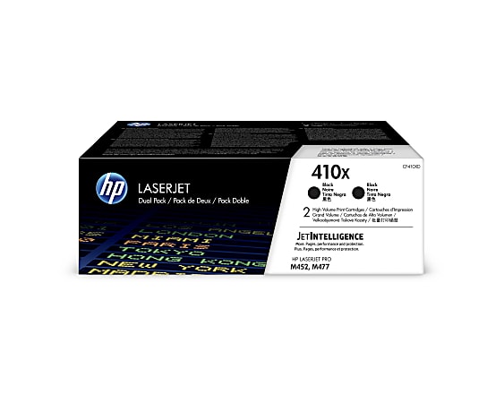 HP 410X Black High Yield Toner Cartridges, Pack Of 2, CF410XD