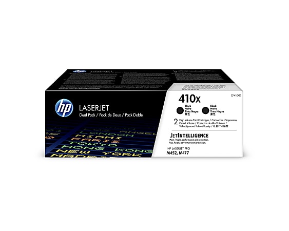 HP 410X High-Yield Black Toner Cartridges, Pack Of 2, CF410XD