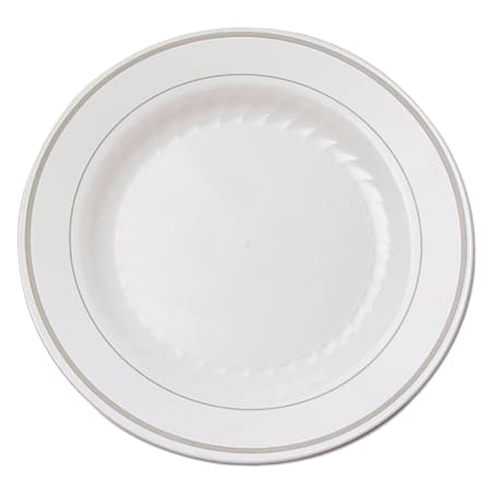 WNA Masterpiece™ Plastic Round Plates, 6", Silver/White, Pack Of 120 Plates