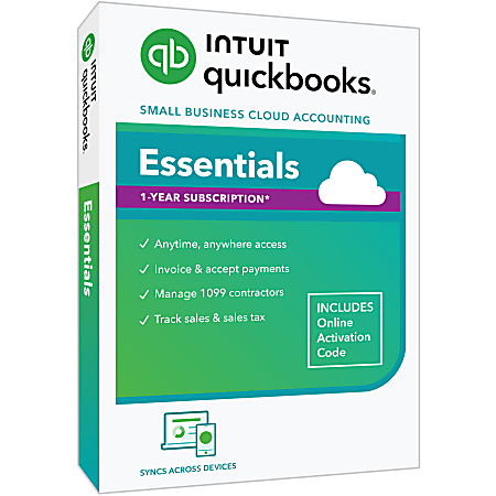 QuickBooks® Online Essentials, 2024, For 3 Users, 1-Year Subscription, Windows® 10/Mac OS Big Sur 11, Disc/Product Key
