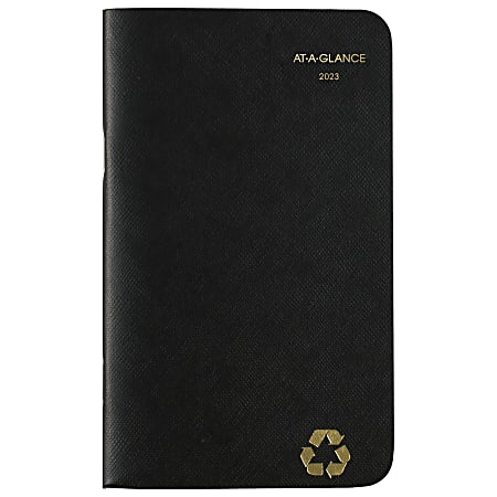 AT-A-GLANCE 2023-2024 RY Recycled Two Year Monthly Planner, Black, Pocket, 3 1/2" x 6"