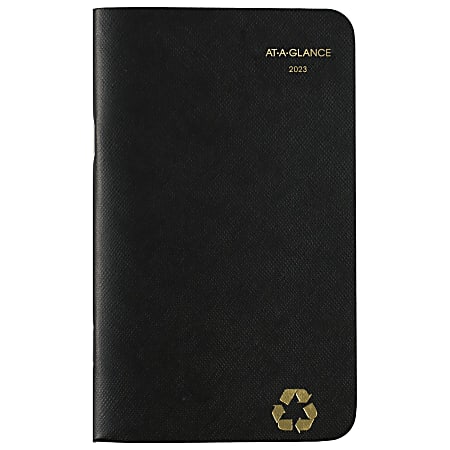 2023-2024 AT-A-GLANCE® 2-Year Pocket Monthly Planner, 3 1/2" x 6", 100% Recycled, Black, January 2023 To December 2024
