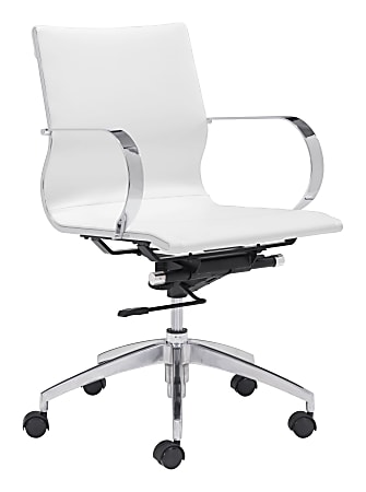 Zuo Modern® Glider Low-Back Office Chair, White/Chrome