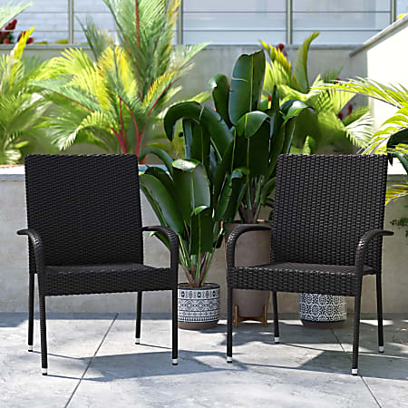 Flash Furniture Maxim Indoor/Outdoor Wicker Dining Chairs, Black, Set Of 2 Chairs