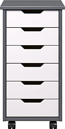 Trendfurn Omnia Narrow Roll Cart, 6 Drawers, 25-3/4” x 13-2/5”, Gray/White