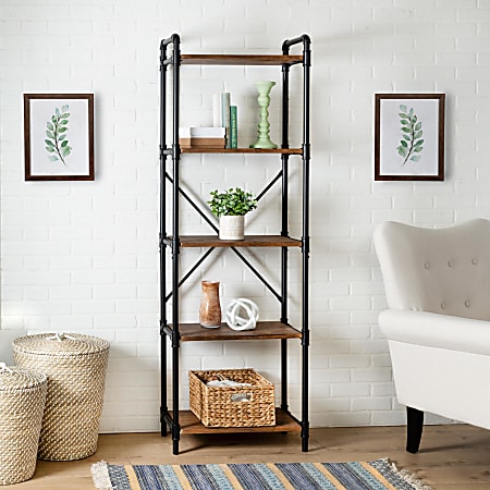 Honey Can Do 71”H 5-Tier Bookshelf, Industrial Black