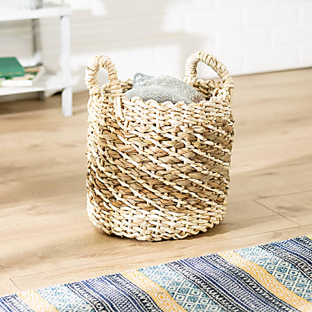 Honey Can Do Small Tea-Stained Woven Natural Basket With Handles, 11"L x 11"W x 11"H, Seagrass/Maize