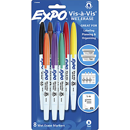 EXPO® Vis-A-Vis Wet-Erase Markers, Fine Point, White Barrels,