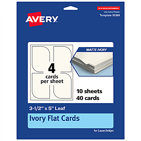 Avery® Print-To-The-Edge Flat Cards, 3-1/2"x5" Leaf, Matte Ivory, Pack Of 40