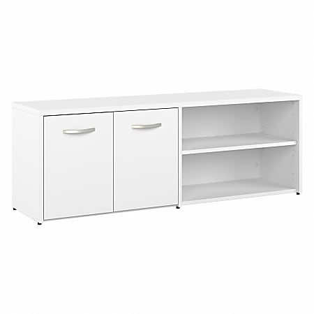 Bush® Business Furniture Hybrid Low Storage Cabinet With Doors And Shelves, 21-1/4”H x 59-3/16”W x 15-3/4”D, White, Standard Delivery