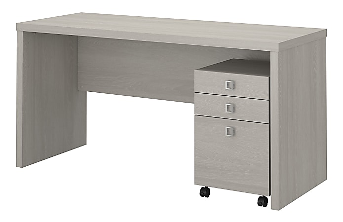 kathy ireland® Office by Bush Business Furniture Echo Credenza Desk With Mobile File Cabinet, Gray Sand, Premium Installation