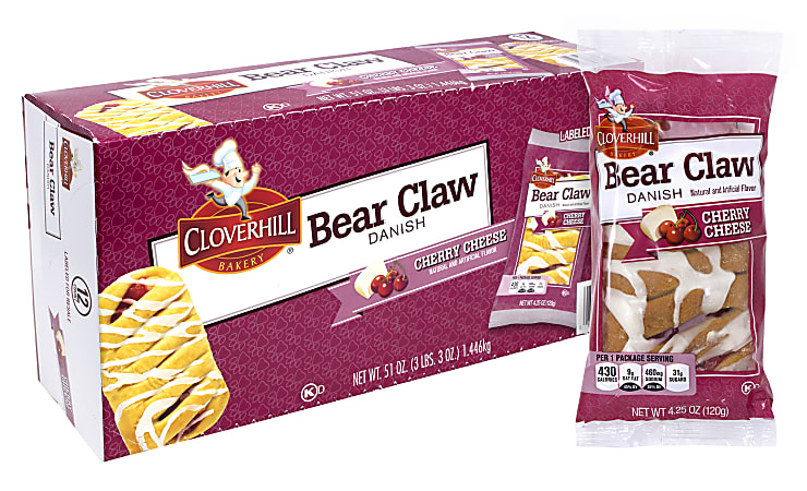 Cloverhill Cherry Cheese Bear Claws, 4.25 Oz, Pack Of 12 Bear Claws